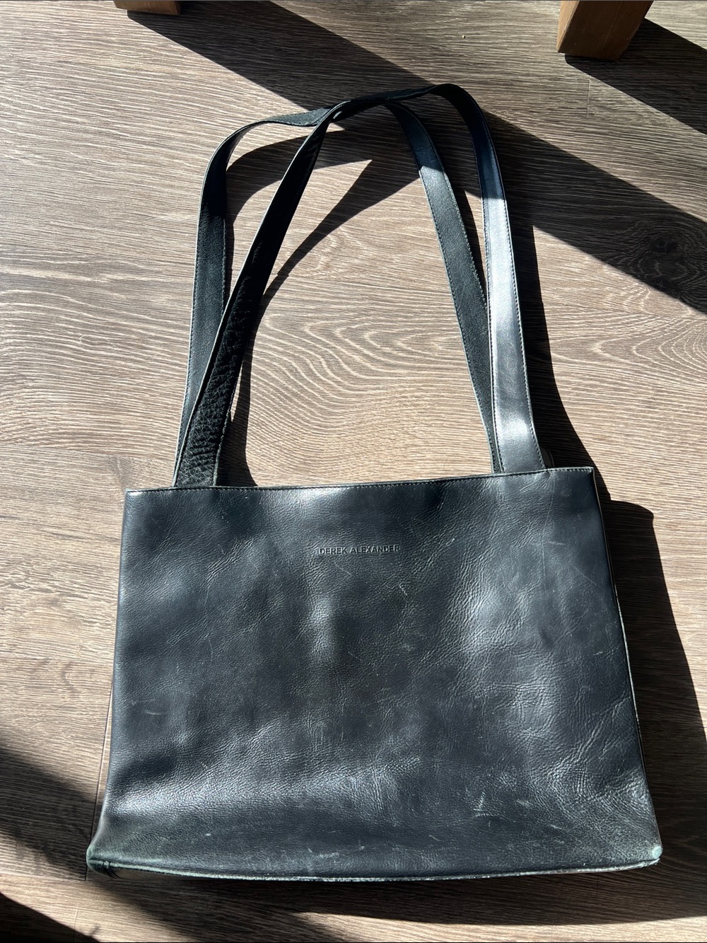 Leather Black Shoulder Tote with Subtle Logo
